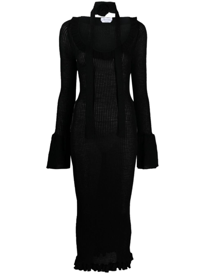 Blumarine Ruffle-detailing Ribbed-knit Dress In Black