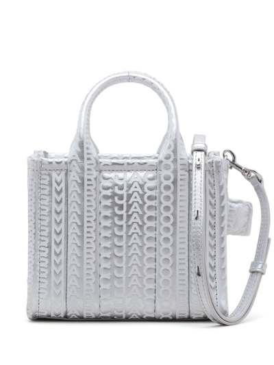 Marc Jacobs The Micro Monogram Metallic Tote Bag In Silver