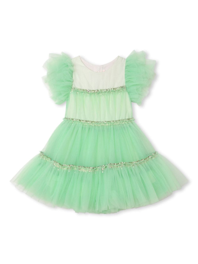 Billieblush Kids' Tulle-panels Short-sleeve Dress In Green