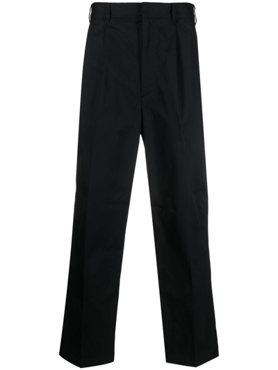 Emporio Armani Pleat-detail Straight-leg Trousers In Black