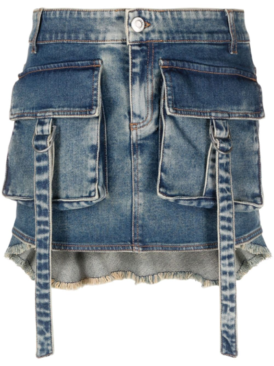 Blumarine Jeans Mini Skirt With Cargo Pockets In Gray