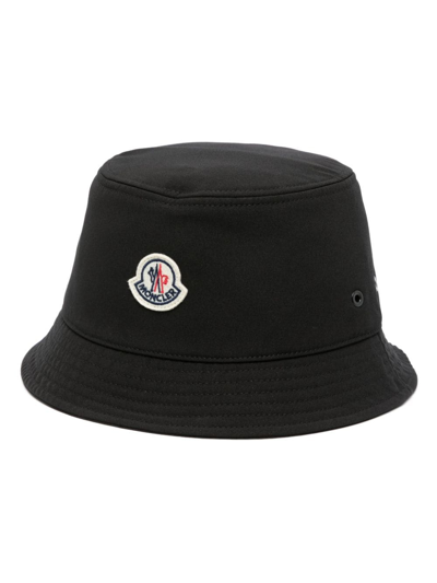 Moncler Black Logo Bucket Hat In Black  