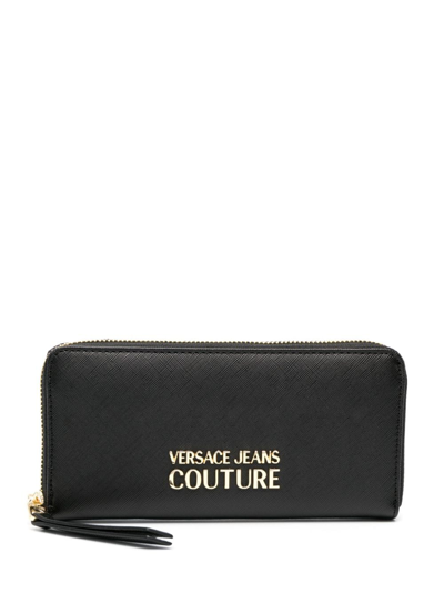 Versace Jeans Couture Logo-plaque Faux-leather Wallet In Black
