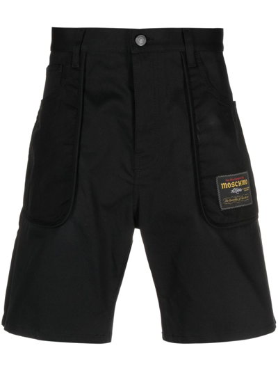 Moschino Logo-patch Gabardine Shorts In Black