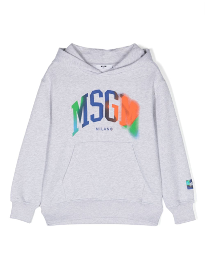 Msgm Kids' Logo-print Cotton Hoodie In Grey