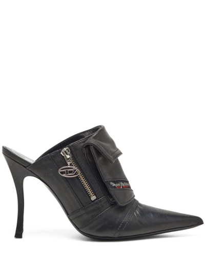 Diesel D-venus Pocket Leather Mules In Black