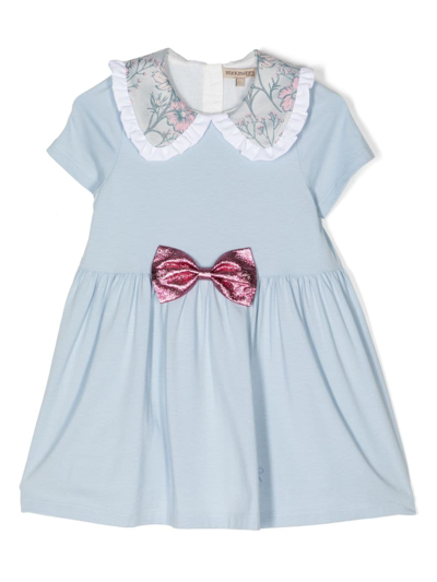 Hucklebones London Kids' Bow-detail Ruffle-collar Dress In Blue