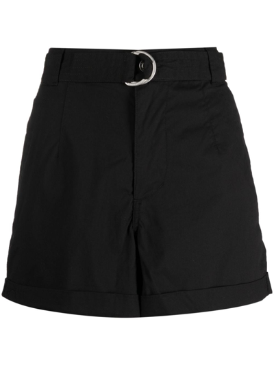 Dkny Belted Cotton Mini Shorts In Black