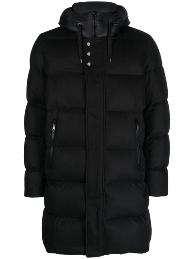 Herno Hooded Padded Mid-length Coat In Black
