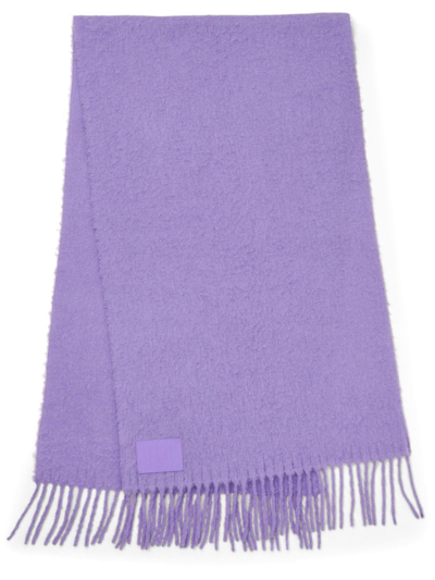 Marc Jacobs Cloud Logo-patch Fringed Scarf In Iced Lavender