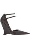 Ferragamo Vidia Patent Leather Ankle-strap Wedge Pumps In Brown