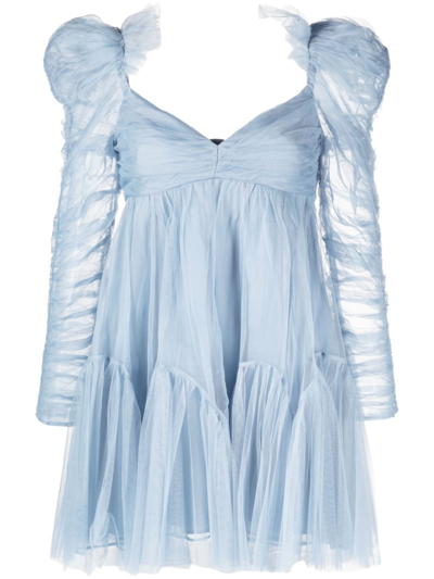 ZIMMERMANN BLUE RUCHED TULLE MINI DRESS