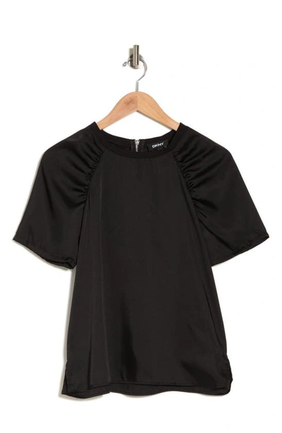 Dkny Ruched Short Sleeve Blouse In Black