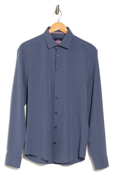 Soul Of London Microfiber Button-up Shirt In Smoke Blue