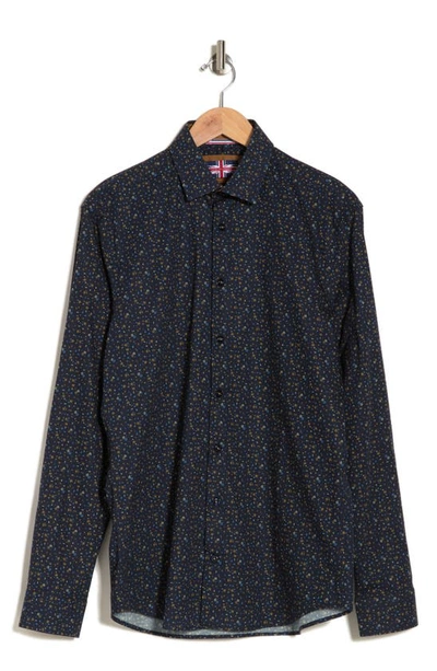 Soul Of London Ditsy Stretch Button-up Shirt In Navy