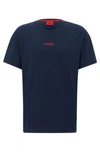 Hugo Stretch-cotton Jersey Pajama T-shirt With Red Logo In Dark Blue