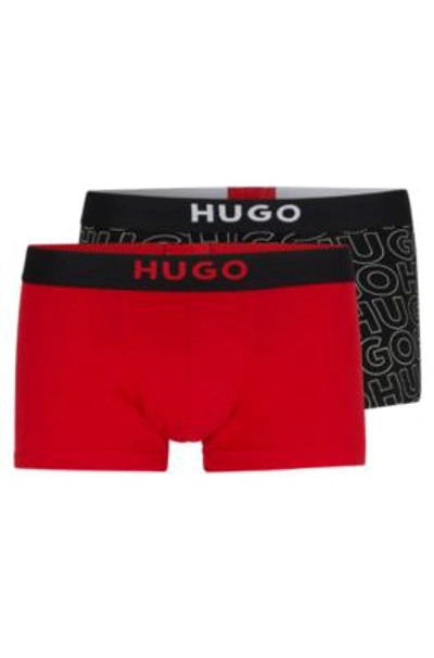 Hugo Two-pack Of Stretch-cotton Trunks With Logo Waistbands In Patterned