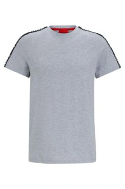 Hugo Relaxed-fit T-shirt In Stretch Cotton With Logo Tape In Grey