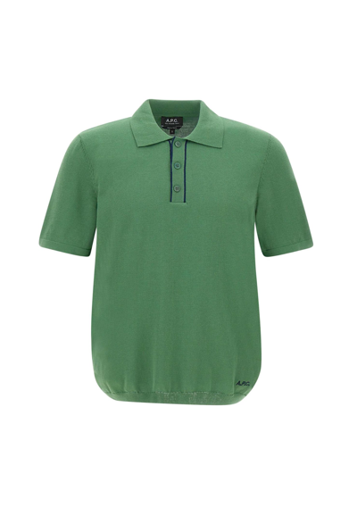 Apc Logo-embroidered Cotton Polo Shirt In Green