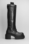 RICK OWENS PULL ON BOGUN HIGH HEELS BOOTS IN BLACK LEATHER