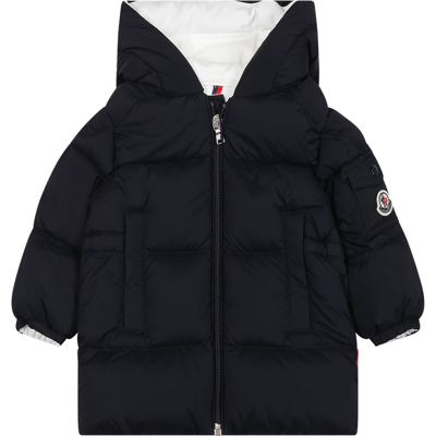 Moncler Kids' Blue Marat Down Jacket For Baby Boy With Logo