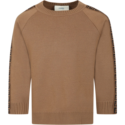 Fendi Brown Sweater For Kids With Double Ff