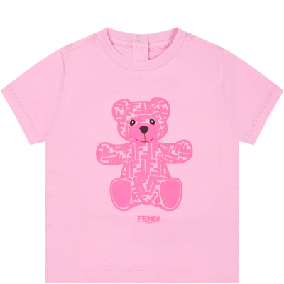 Fendi Babies' Pink T-shirt For Girl With Teddy Bear
