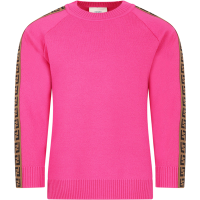 Fendi Kids' Fuchsia Sweater For Girl With Double Ff