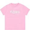 FENDI PINK T-SHIRT FOR BABY GIRL WITH LOGO