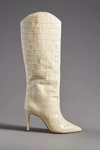 Schutz Maryana Knee-high Croc-embossed Leather Boots In White