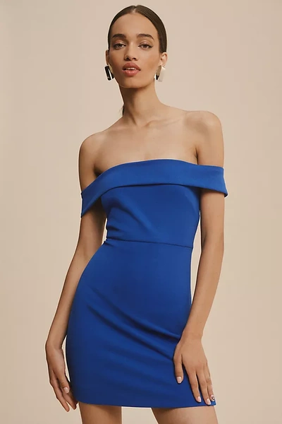 Bhldn Maci Off-the-shoulder Stretch Crepe Mini Dress In Blue
