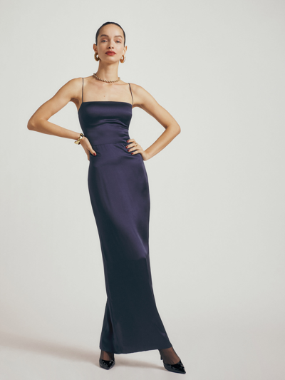 Reformation Frankie Silk Dress In Navy | ModeSens