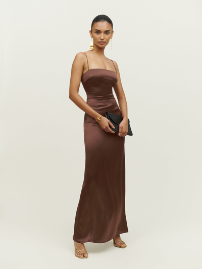 Reformation Frankie Silk Dress In Cafe