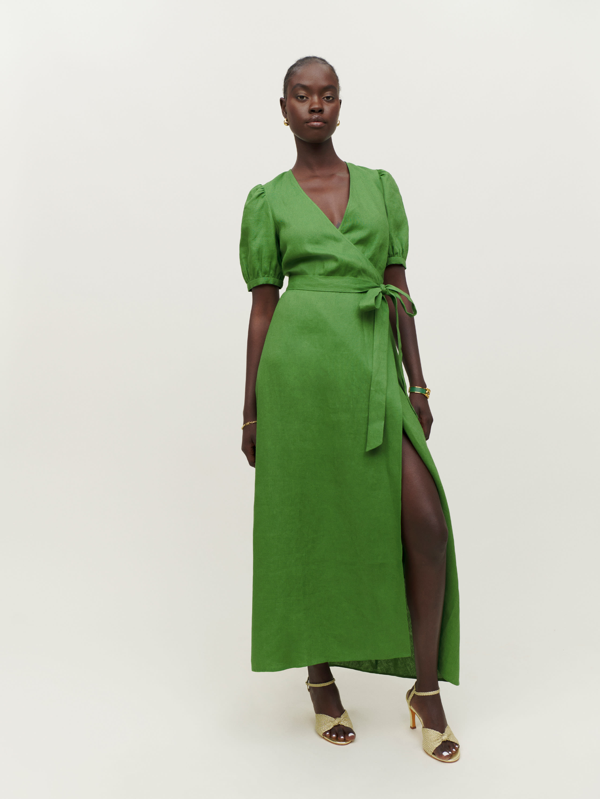 Reformation Weiss Linen Dress In Kelly Green | ModeSens