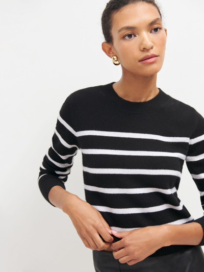 Reformation Dana Cashmere Crew Sweater In Black And Ivory Stripe