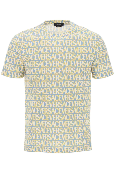 Versace Allover Logo-print T-shirt In Multi-colored