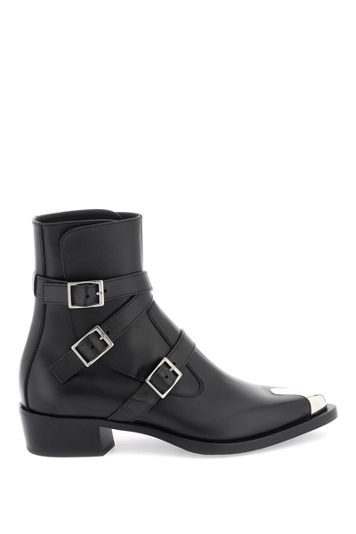 Alexander Mcqueen Buckles Detail Ankle Boots In Black