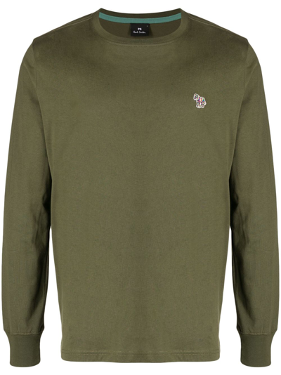 Ps By Paul Smith Zebra-motif Long-sleeve T-shirt In Green