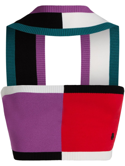 Karl Lagerfeld Knitted Panelled Crop Top In Multicolour