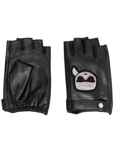 Karl Lagerfeld K/ikonik 2.0 Rhinestone-embellished Gloves In Black
