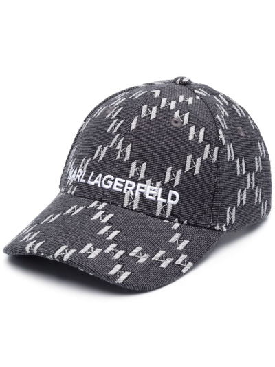 Karl Lagerfeld K/monogram Jacquard Cap In Black
