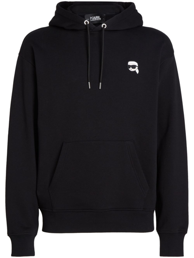 Karl Lagerfeld Ikonik Logo-appliqué Hoodie In Black