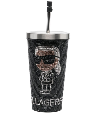 Karl Lagerfeld Ikonic Rhinestone-embellished Travel Mug In Black