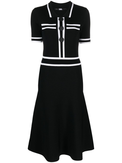 Karl Lagerfeld Contrasting-trim Knit Dress In Black