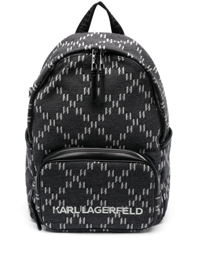 Karl Lagerfeld Monogram-jacquard Logo-plaque Backpack In Grey