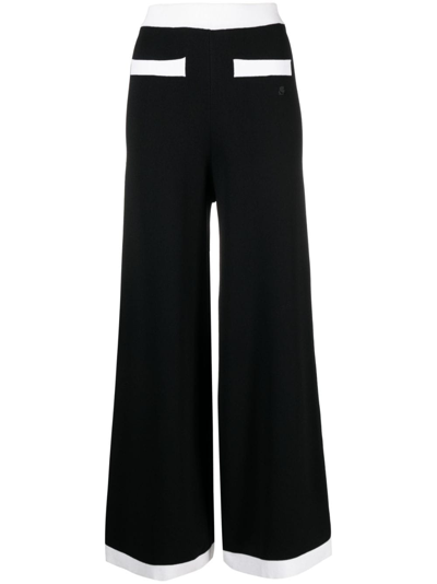 Karl Lagerfeld Contrasting-trim Wide-leg Knit Pants In Black
