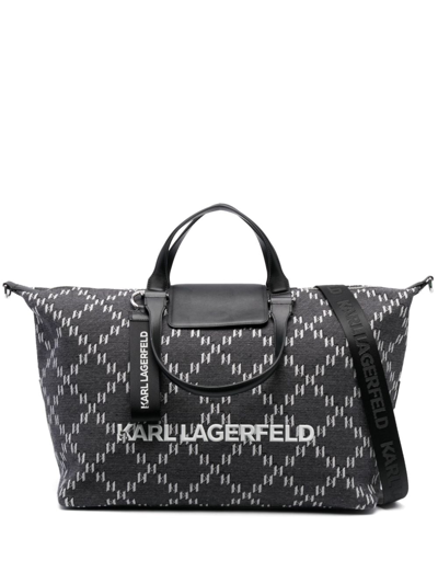 Karl Lagerfeld Monogram-pattern 2.0 Weekender Bag In Grey