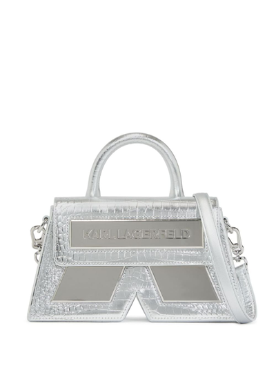 Karl Lagerfeld Ikon/k Crocodile-effect Crossbody Bag In Silver