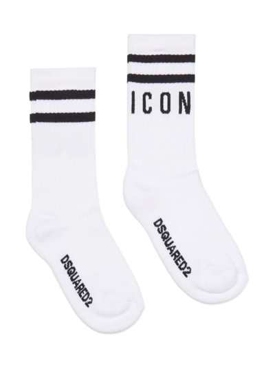 Dsquared2 Kids' Logo-print Striped Cotton Socks In White