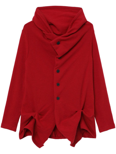 Y's Cowl-neck Wool Blend Cardigan In Red